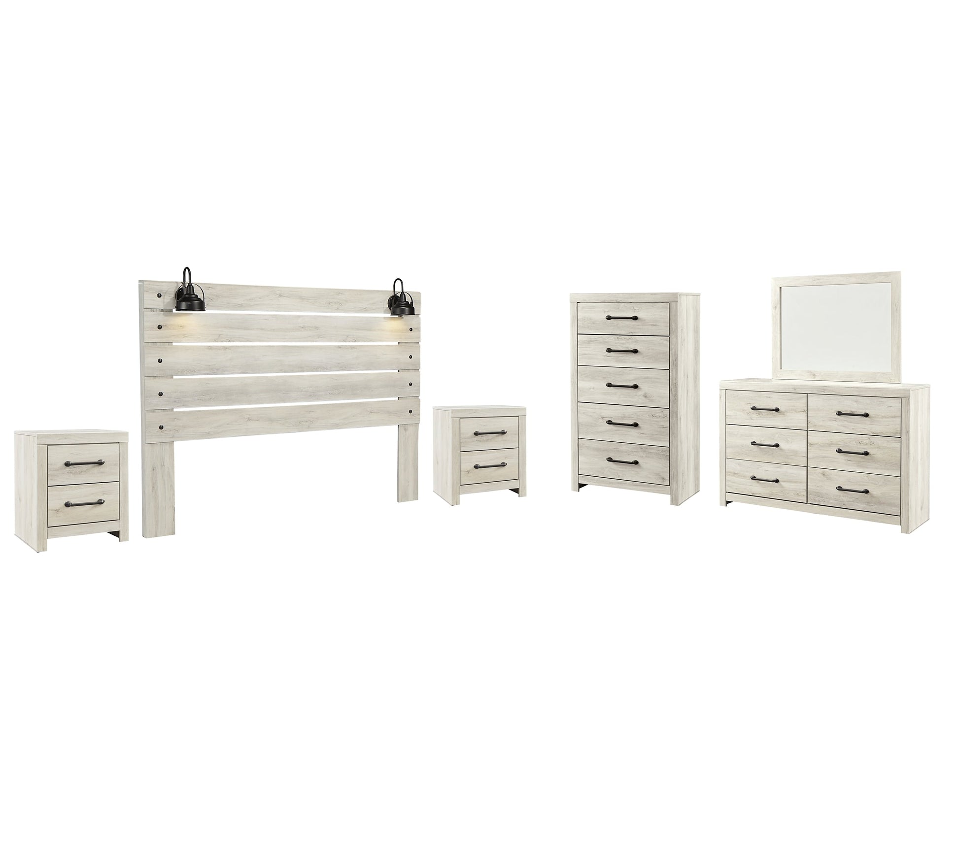 Cambeck Queen Panel Headboard with Mirrored Dresser, Chest and 2 Nightstands at Walker Mattress and Furniture Locations in Cedar Park and Belton TX.