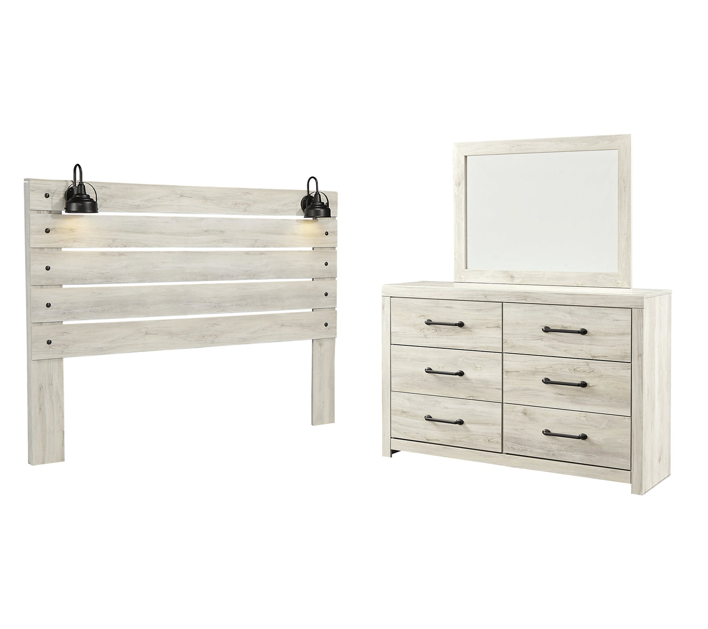 Cambeck Queen Panel Headboard with Mirrored Dresser at Walker Mattress and Furniture Locations in Cedar Park and Belton TX.