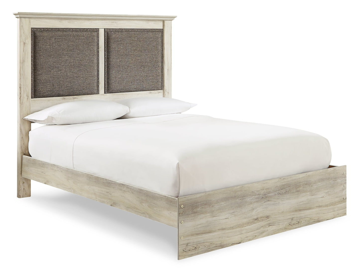 Cambeck Queen Upholstered Panel Bed with Mirrored Dresser and Chest at Walker Mattress and Furniture Locations in Cedar Park and Belton TX.