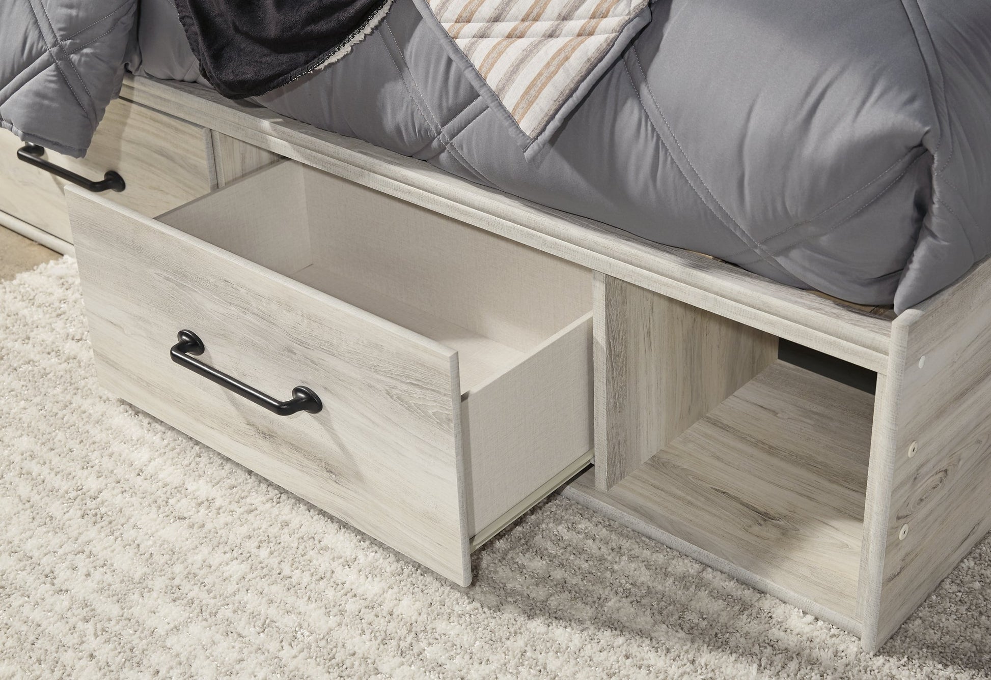 Cambeck Twin Panel Bed with 4 Storage Drawers with Mirrored Dresser, Chest and 2 Nightstands at Walker Mattress and Furniture Locations in Cedar Park and Belton TX.