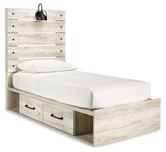 Cambeck Twin Panel Bed with 4 Storage Drawers with Mirrored Dresser, Chest and 2 Nightstands at Walker Mattress and Furniture Locations in Cedar Park and Belton TX.