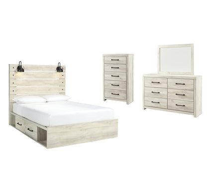 Cambeck Twin Panel Bed with 4 Storage Drawers with Mirrored Dresser and Chest at Walker Mattress and Furniture Locations in Cedar Park and Belton TX.