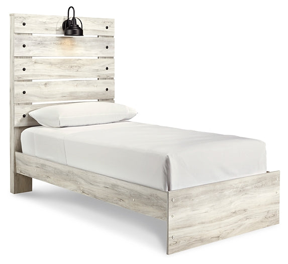 Cambeck Twin Panel Bed with Mirrored Dresser, Chest and 2 Nightstands at Walker Mattress and Furniture Locations in Cedar Park and Belton TX.