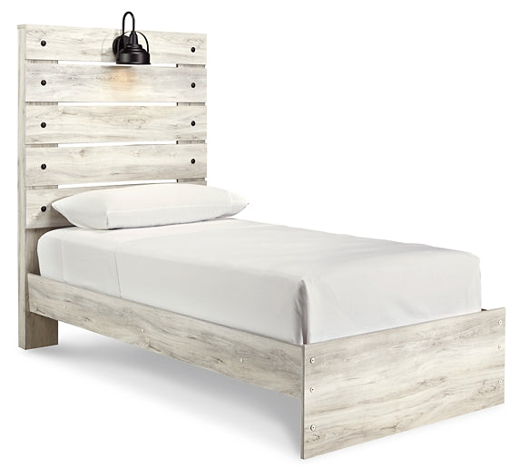 Cambeck Twin Panel Bed with Mirrored Dresser and Chest at Walker Mattress and Furniture Locations in Cedar Park and Belton TX.