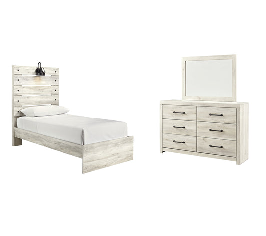 Cambeck Twin Panel Bed with Mirrored Dresser at Walker Mattress and Furniture Locations in Cedar Park and Belton TX.