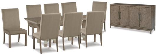 Chrestner Dining Table and 8 Chairs with Storage at Walker Mattress and Furniture Locations in Cedar Park and Belton TX.