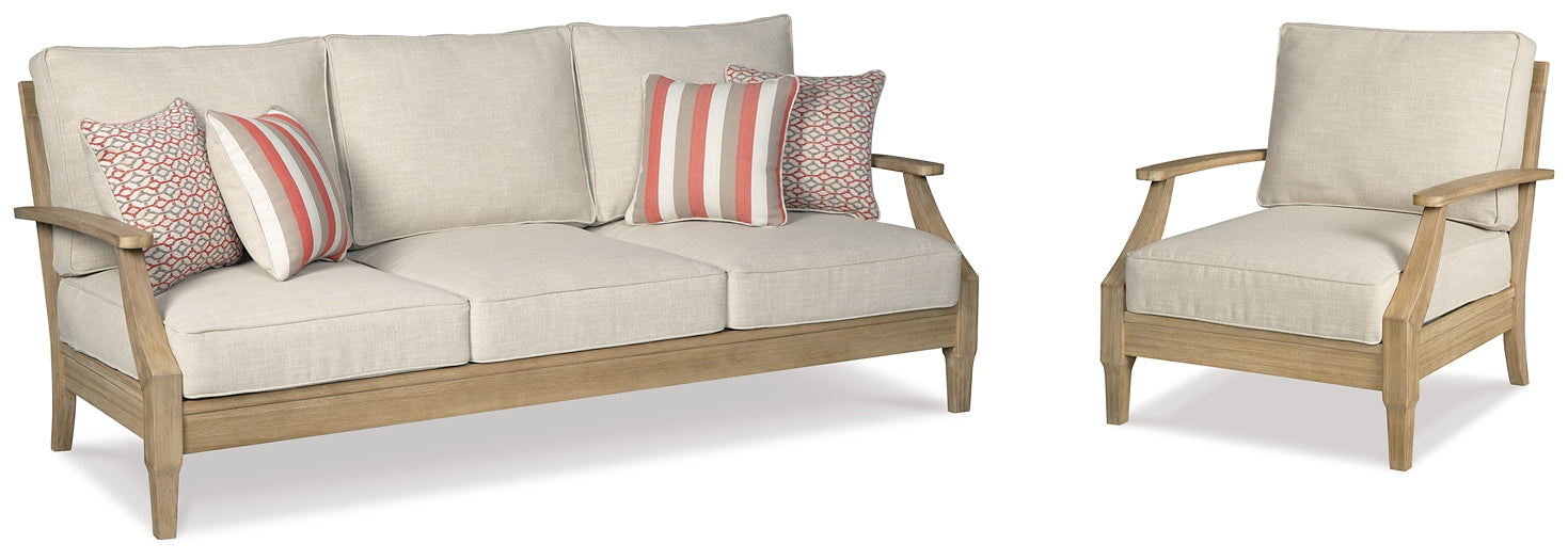 Clare View Outdoor Sofa with Lounge Chair at Walker Mattress and Furniture Locations in Cedar Park and Belton TX.