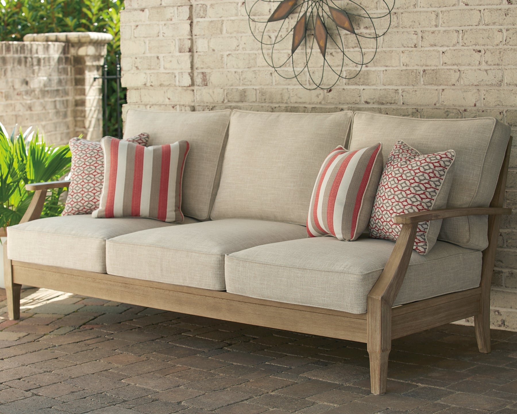 Clare View Outdoor Sofa with Lounge Chair at Walker Mattress and Furniture Locations in Cedar Park and Belton TX.
