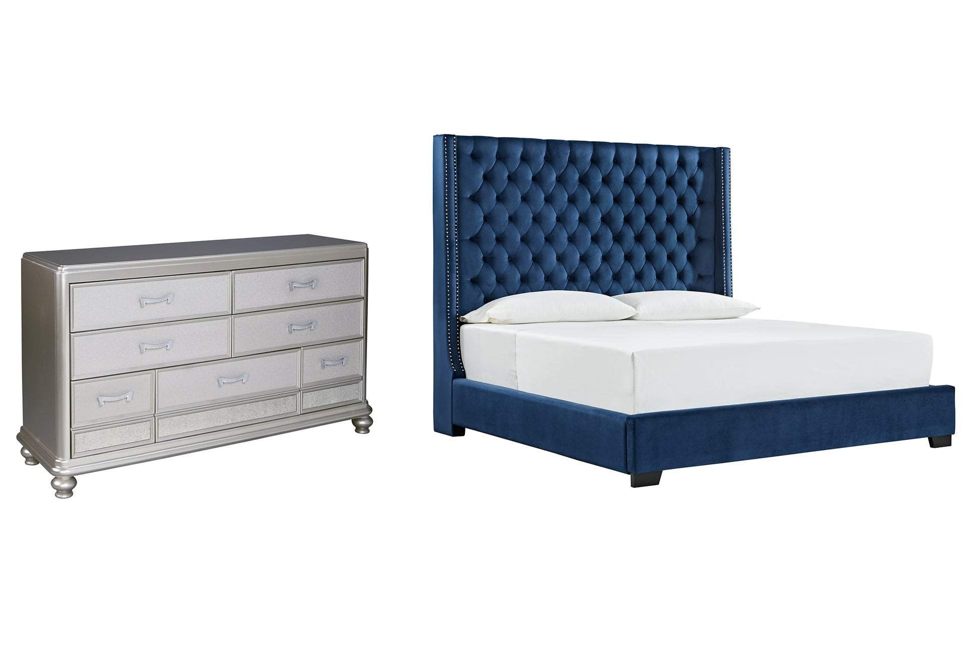Coralayne California King Upholstered Bed with Dresser at Walker Mattress and Furniture Locations in Cedar Park and Belton TX.