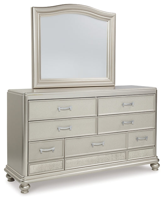 Coralayne Full Upholstered Bed with Mirrored Dresser, Chest and Nightstand at Walker Mattress and Furniture Locations in Cedar Park and Belton TX.