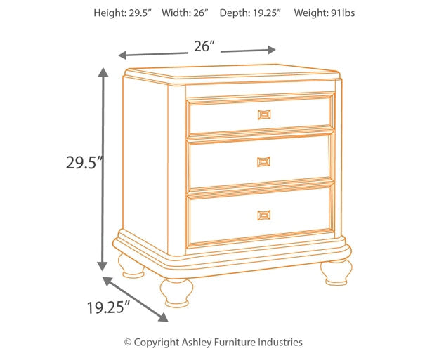 Coralayne Three Drawer Night Stand at Walker Mattress and Furniture Locations in Cedar Park and Belton TX.