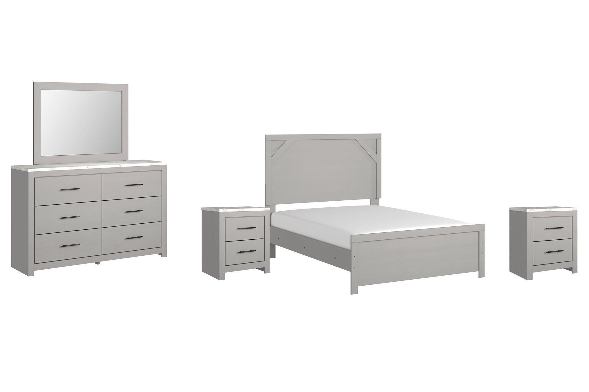 Cottonburg Full Panel Bed with Mirrored Dresser and 2 Nightstands at Walker Mattress and Furniture Locations in Cedar Park and Belton TX.