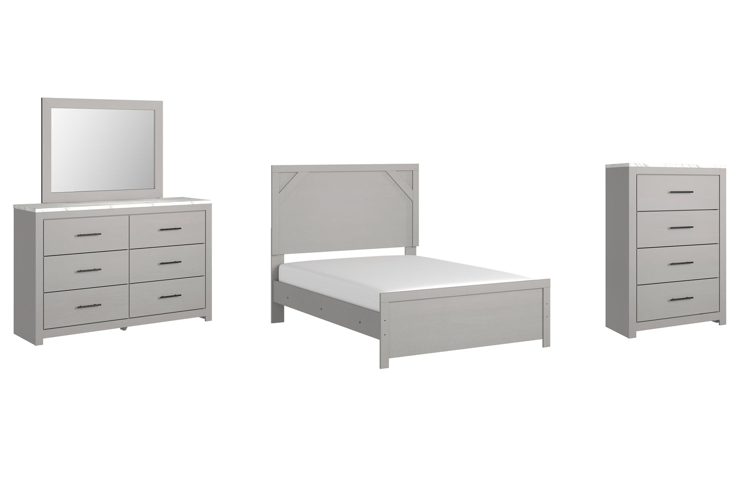 Cottonburg Full Panel Bed with Mirrored Dresser and Chest at Walker Mattress and Furniture Locations in Cedar Park and Belton TX.