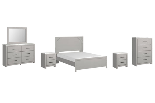 Cottonburg Queen Panel Bed with Mirrored Dresser, Chest and 2 Nightstands at Walker Mattress and Furniture Locations in Cedar Park and Belton TX.