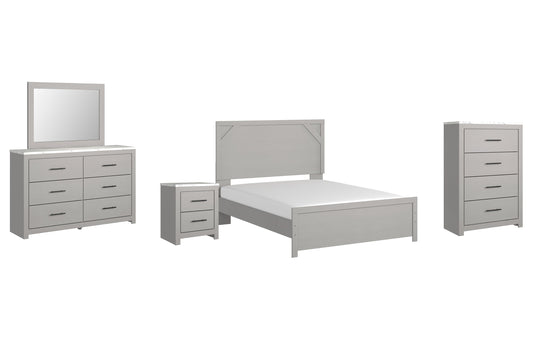 Cottonburg Queen Panel Bed with Mirrored Dresser, Chest and Nightstand at Walker Mattress and Furniture Locations in Cedar Park and Belton TX.