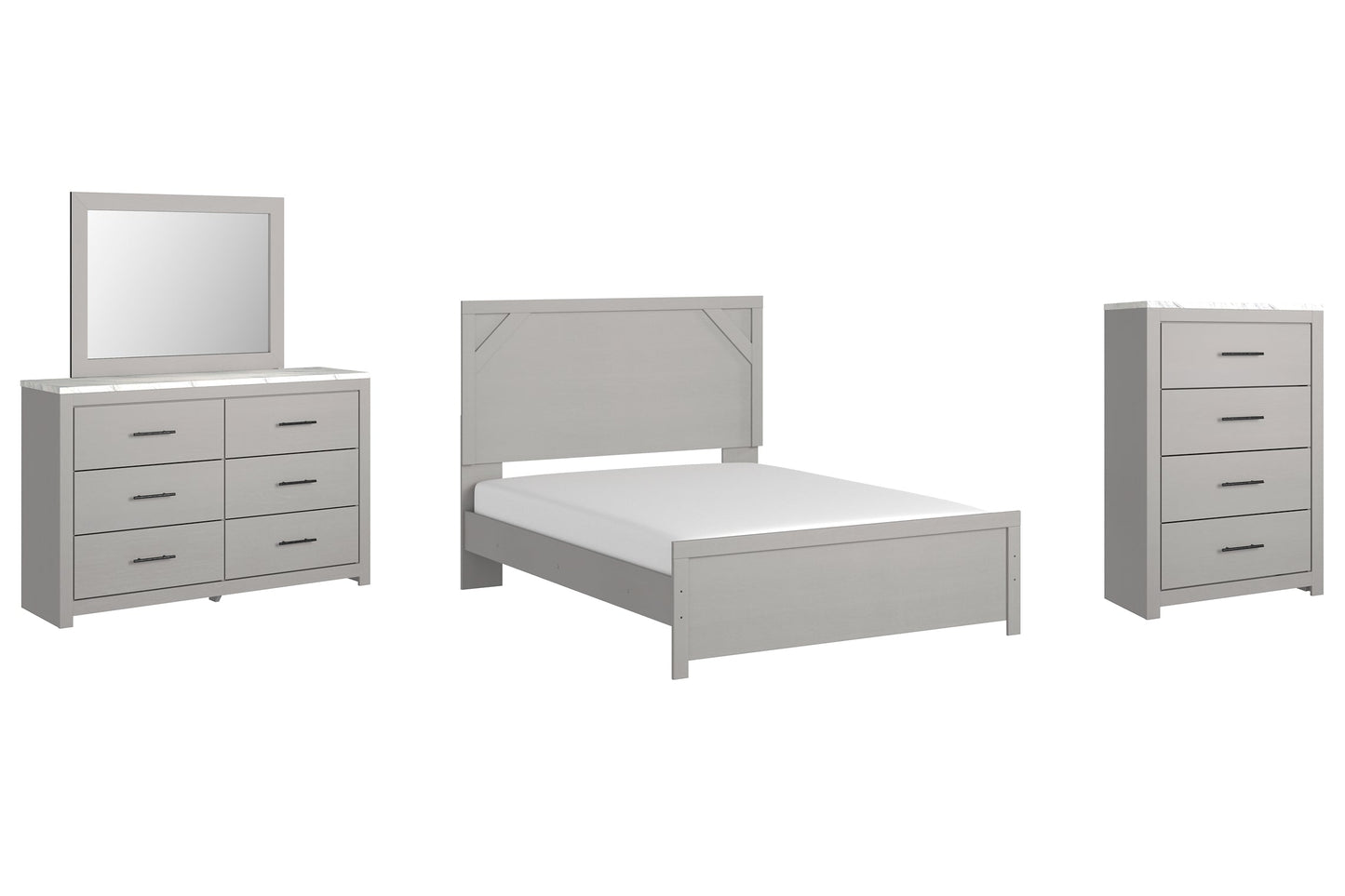 Cottonburg Queen Panel Bed with Mirrored Dresser and Chest at Walker Mattress and Furniture Locations in Cedar Park and Belton TX.