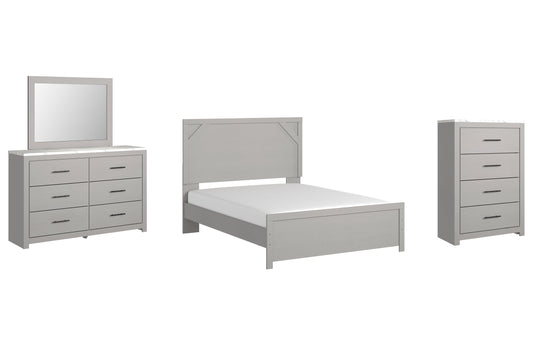 Cottonburg Queen Panel Bed with Mirrored Dresser and Chest at Walker Mattress and Furniture Locations in Cedar Park and Belton TX.