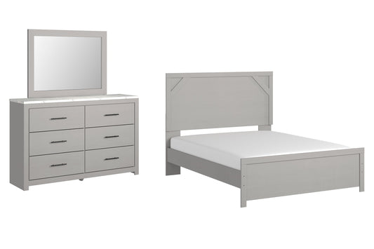 Cottonburg Queen Panel Bed with Mirrored Dresser at Walker Mattress and Furniture Locations in Cedar Park and Belton TX.