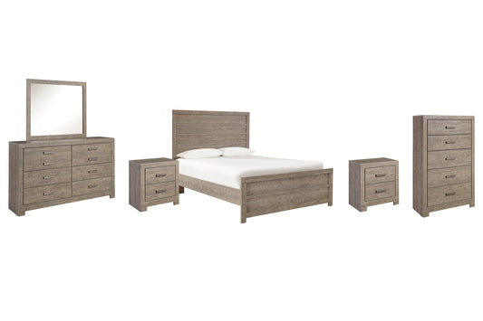 Culverbach Full Panel Bed with Mirrored Dresser, Chest and 2 Nightstands at Walker Mattress and Furniture Locations in Cedar Park and Belton TX.