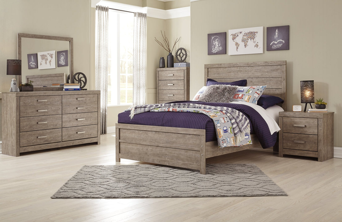 Culverbach Full Panel Bed with Mirrored Dresser, Chest and Nightstand at Walker Mattress and Furniture Locations in Cedar Park and Belton TX.
