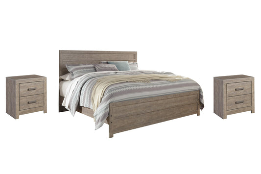 Culverbach King Panel Bed with 2 Nightstands at Walker Mattress and Furniture Locations in Cedar Park and Belton TX.