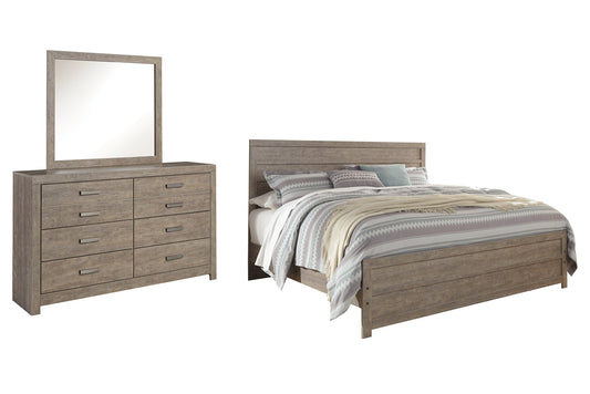 Culverbach King Panel Bed with Mirrored Dresser at Walker Mattress and Furniture Locations in Cedar Park and Belton TX.