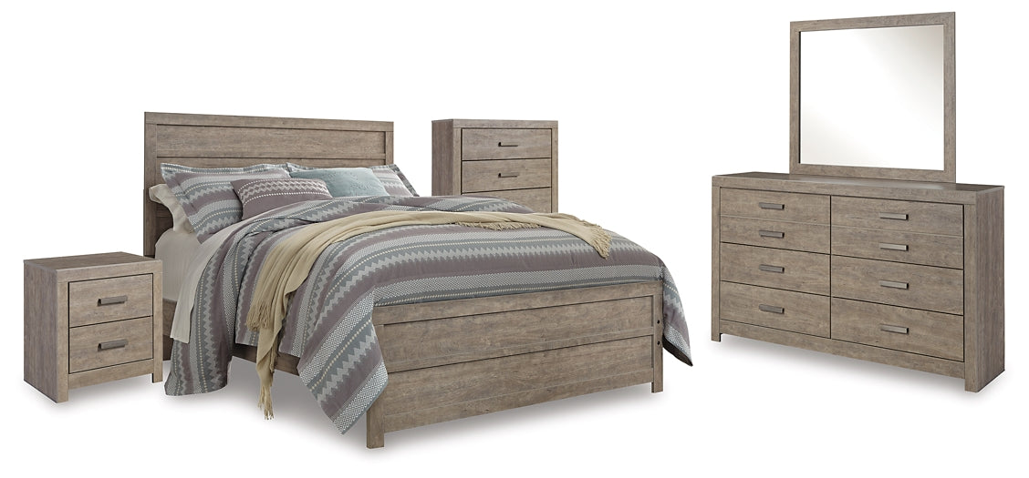 Culverbach Queen Panel Bed with Mirrored Dresser, Chest and Nightstand at Walker Mattress and Furniture Locations in Cedar Park and Belton TX.