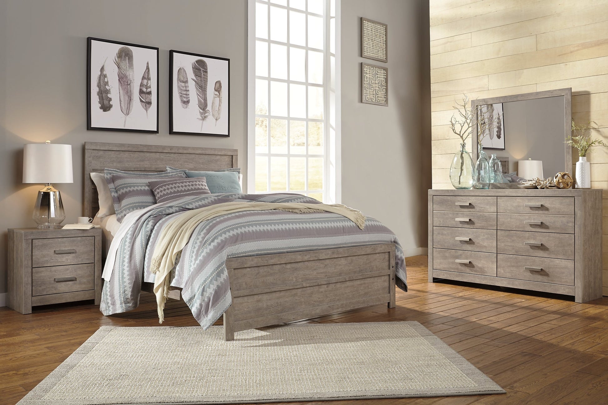 Culverbach Queen Panel Bed with Mirrored Dresser at Walker Mattress and Furniture Locations in Cedar Park and Belton TX.