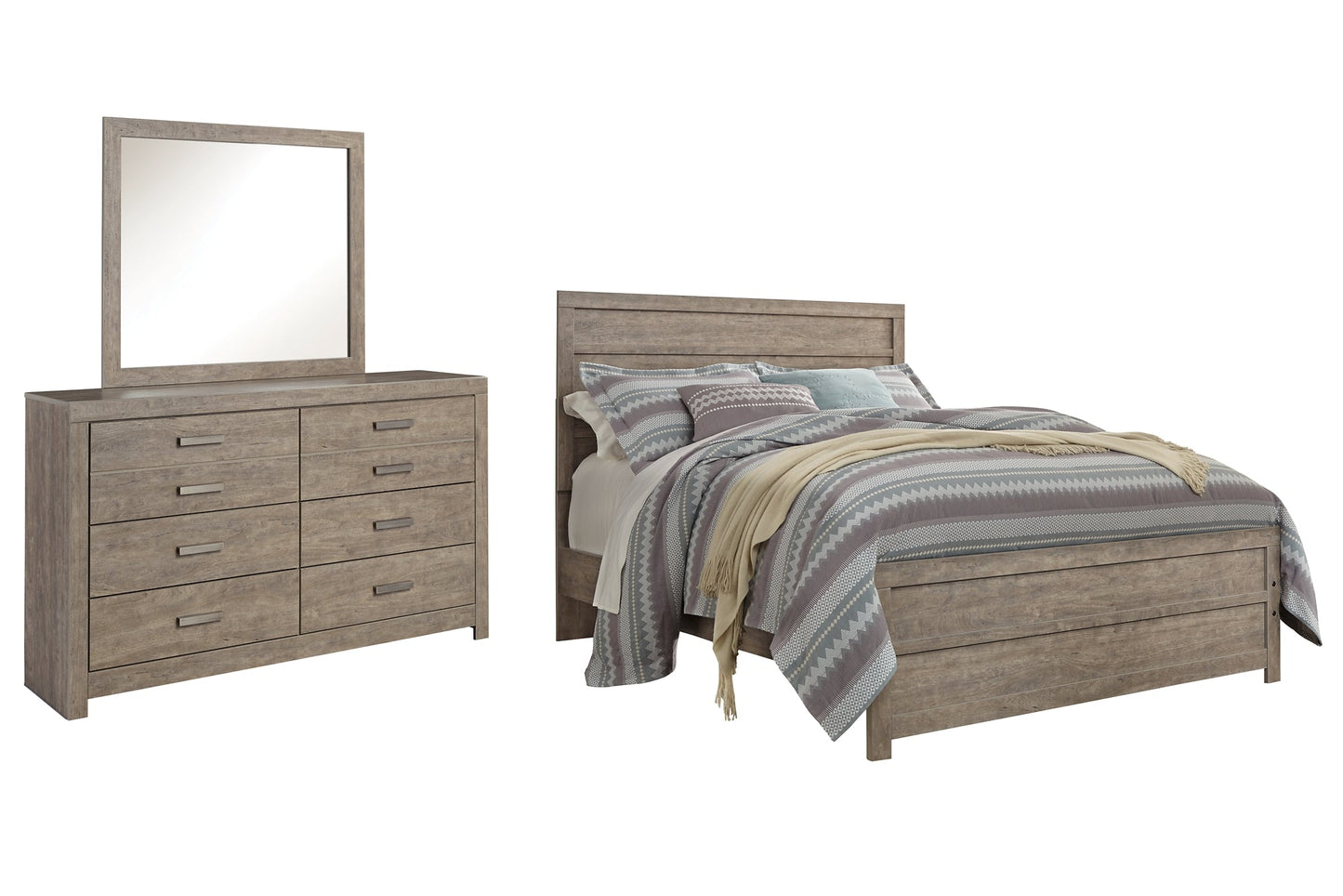 Culverbach Queen Panel Bed with Mirrored Dresser at Walker Mattress and Furniture Locations in Cedar Park and Belton TX.