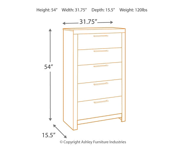 Derekson Five Drawer Chest at Walker Mattress and Furniture Locations in Cedar Park and Belton TX.