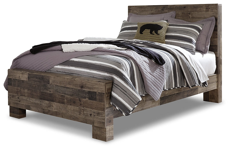 Derekson Full Panel Bed with Mirrored Dresser and Chest at Walker Mattress and Furniture Locations in Cedar Park and Belton TX.