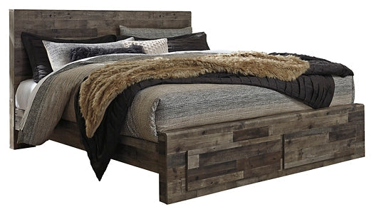 Derekson Queen Panel Bed with 2 Storage Drawers at Walker Mattress and Furniture Locations in Cedar Park and Belton TX.