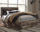Derekson Queen Panel Bed with 4 Storage Drawers with Mirrored Dresser and 2 Nightstands at Walker Mattress and Furniture Locations in Cedar Park and Belton TX.