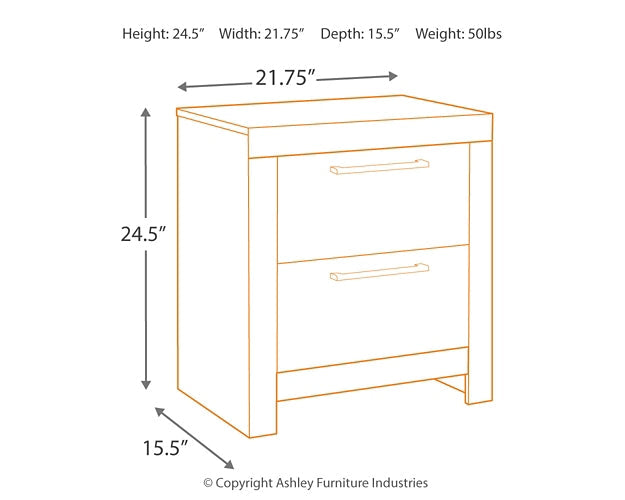 Derekson Two Drawer Night Stand at Walker Mattress and Furniture Locations in Cedar Park and Belton TX.