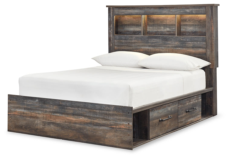 Drystan Full Bookcase Bed with 2 Storage Drawers with Mirrored Dresser and 2 Nightstands at Walker Mattress and Furniture Locations in Cedar Park and Belton TX.