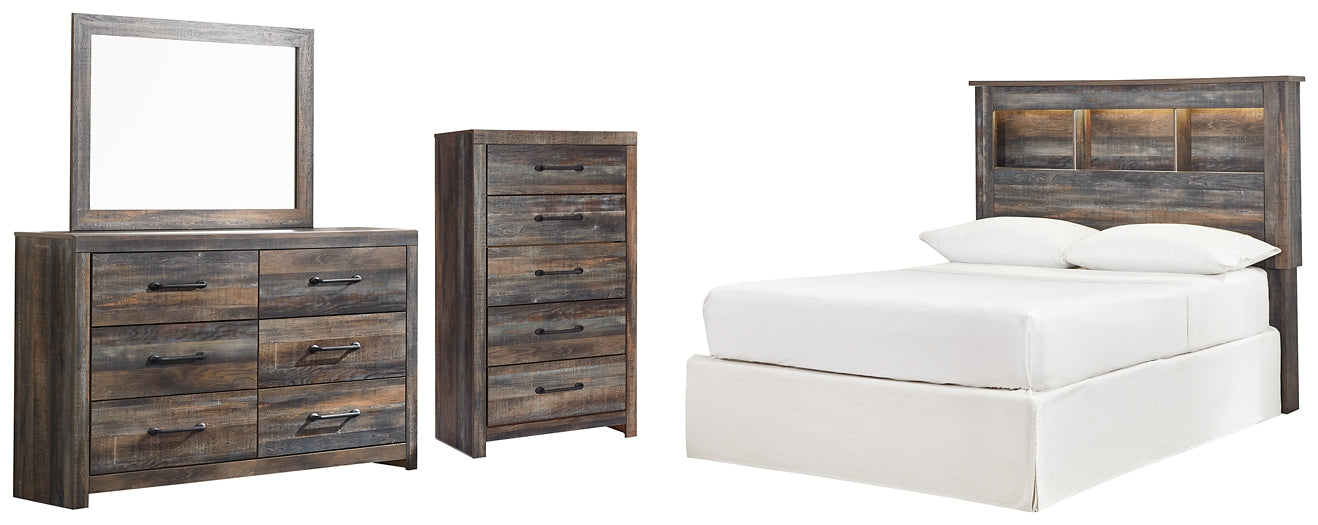 Drystan Full Bookcase Headboard with Mirrored Dresser and Chest at Walker Mattress and Furniture Locations in Cedar Park and Belton TX.