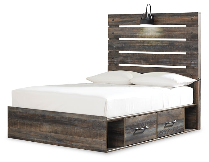Drystan Full Panel Bed with 4 Storage Drawers with Mirrored Dresser, Chest and 2 Nightstands at Walker Mattress and Furniture Locations in Cedar Park and Belton TX.