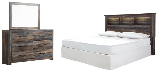 Drystan King/California King Bookcase Headboard with Mirrored Dresser at Walker Mattress and Furniture Locations in Cedar Park and Belton TX.