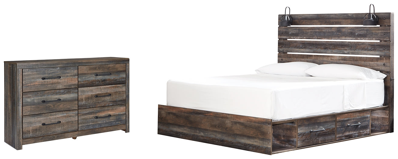 Drystan King Panel Bed with 2 Storage Drawers with Dresser at Walker Mattress and Furniture Locations in Cedar Park and Belton TX.