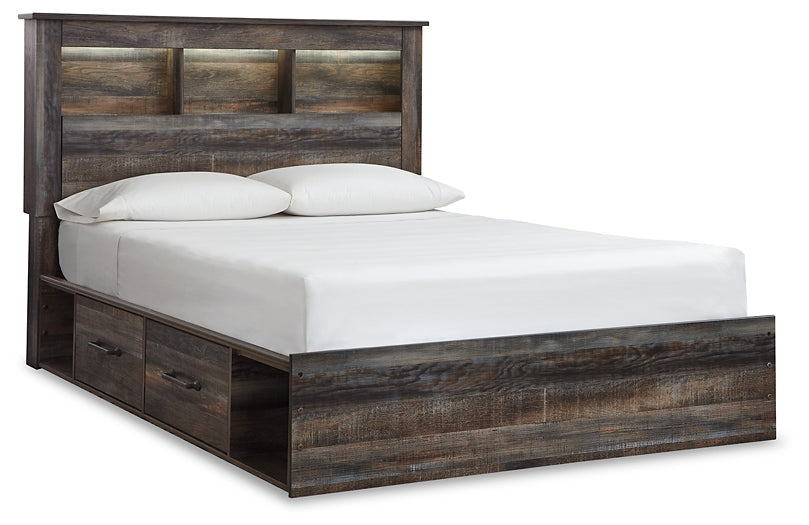 Drystan Queen Bookcase Bed with 2 Storage Drawers with Mirrored Dresser at Walker Mattress and Furniture Locations in Cedar Park and Belton TX.