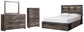 Drystan Queen Bookcase Bed with 4 Storage Drawers with Mirrored Dresser and Chest at Walker Mattress and Furniture Locations in Cedar Park and Belton TX.