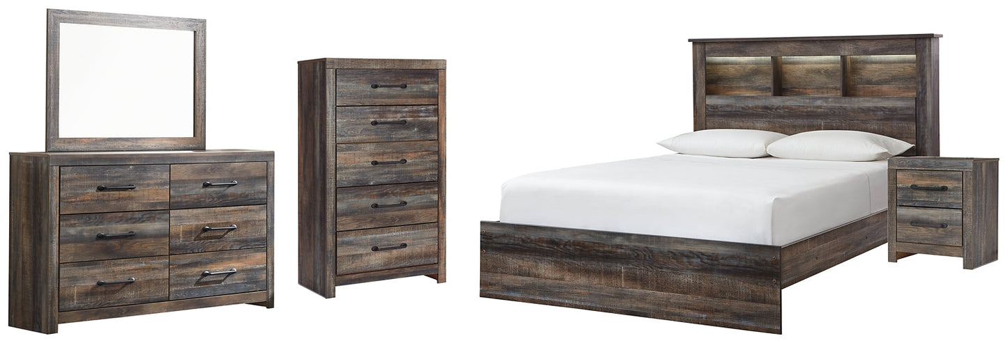 Drystan Queen Bookcase Bed with Mirrored Dresser, Chest and Nightstand at Walker Mattress and Furniture Locations in Cedar Park and Belton TX.