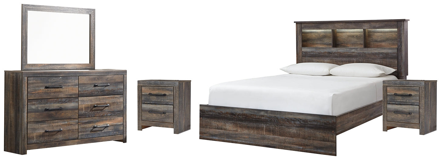 Drystan Queen Bookcase Bed with Mirrored Dresser and 2 Nightstands at Walker Mattress and Furniture Locations in Cedar Park and Belton TX.