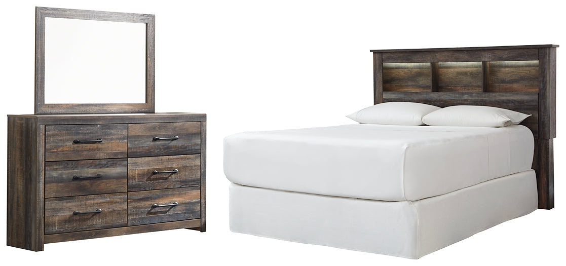 Drystan Queen/Full Bookcase Headboard with Mirrored Dresser at Walker Mattress and Furniture Locations in Cedar Park and Belton TX.