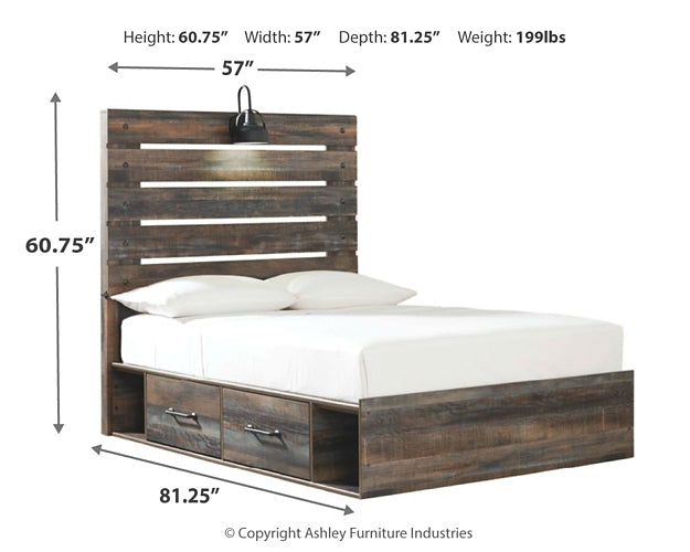 Drystan Queen Panel Bed with 2 Storage Drawers at Walker Mattress and Furniture Locations in Cedar Park and Belton TX.