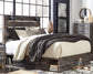 Drystan Queen Panel Bed with 2 Storage Drawers with Mirrored Dresser, Chest and Nightstand at Walker Mattress and Furniture Locations in Cedar Park and Belton TX.