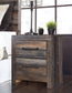 Drystan Queen Panel Bed with 2 Storage Drawers with Mirrored Dresser, Chest and Nightstand at Walker Mattress and Furniture Locations in Cedar Park and Belton TX.