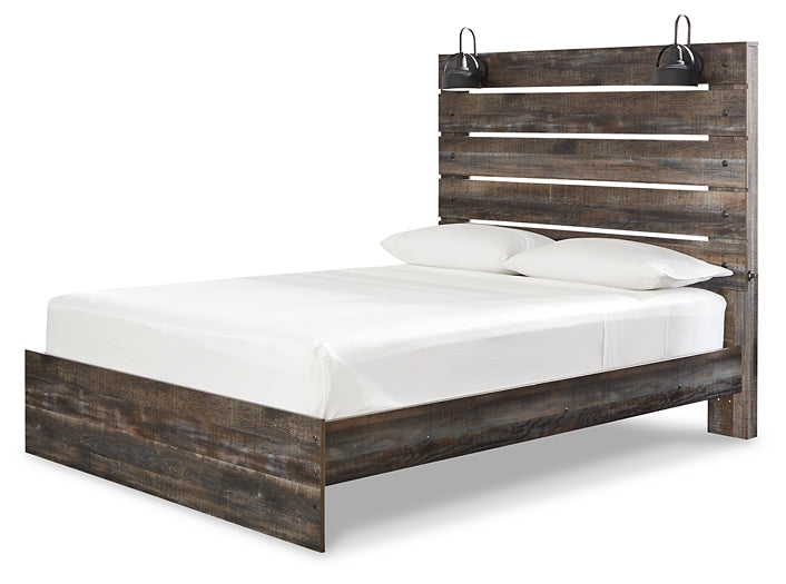 Drystan Queen Panel Bed with Mirrored Dresser at Walker Mattress and Furniture Locations in Cedar Park and Belton TX.