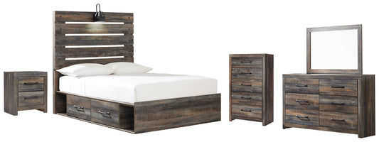 Drystan Twin Panel Bed with 2 Storage Drawers with Mirrored Dresser, Chest and Nightstand at Walker Mattress and Furniture Locations in Cedar Park and Belton TX.