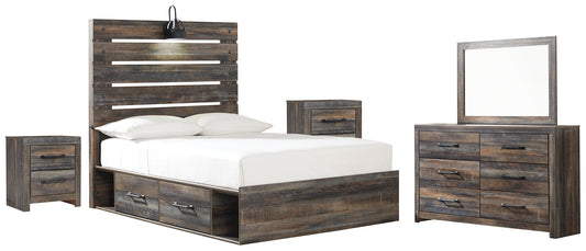 Drystan Twin Panel Bed with 2 Storage Drawers with Mirrored Dresser and 2 Nightstands at Walker Mattress and Furniture Locations in Cedar Park and Belton TX.